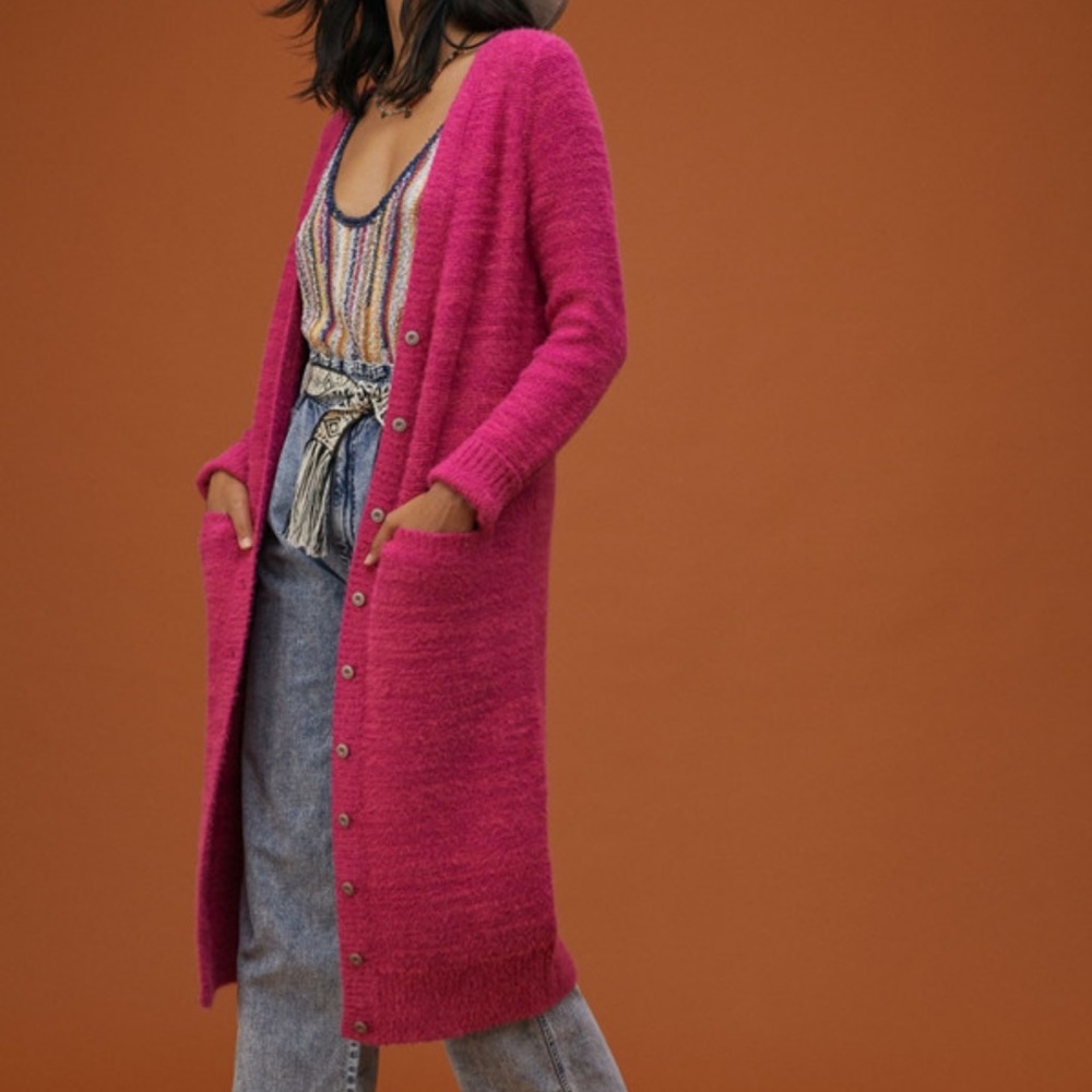 Anthropologie Pilcro Pink Classic Longline Cardigan, Size XS